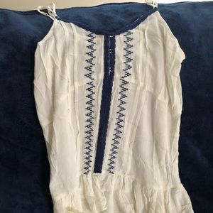 Ivory and navy button down with flutter hem cami